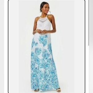 NWT Lilly Pulitzer Pearl Soft Maxi Dress Resort White Blue Floral Size 8
